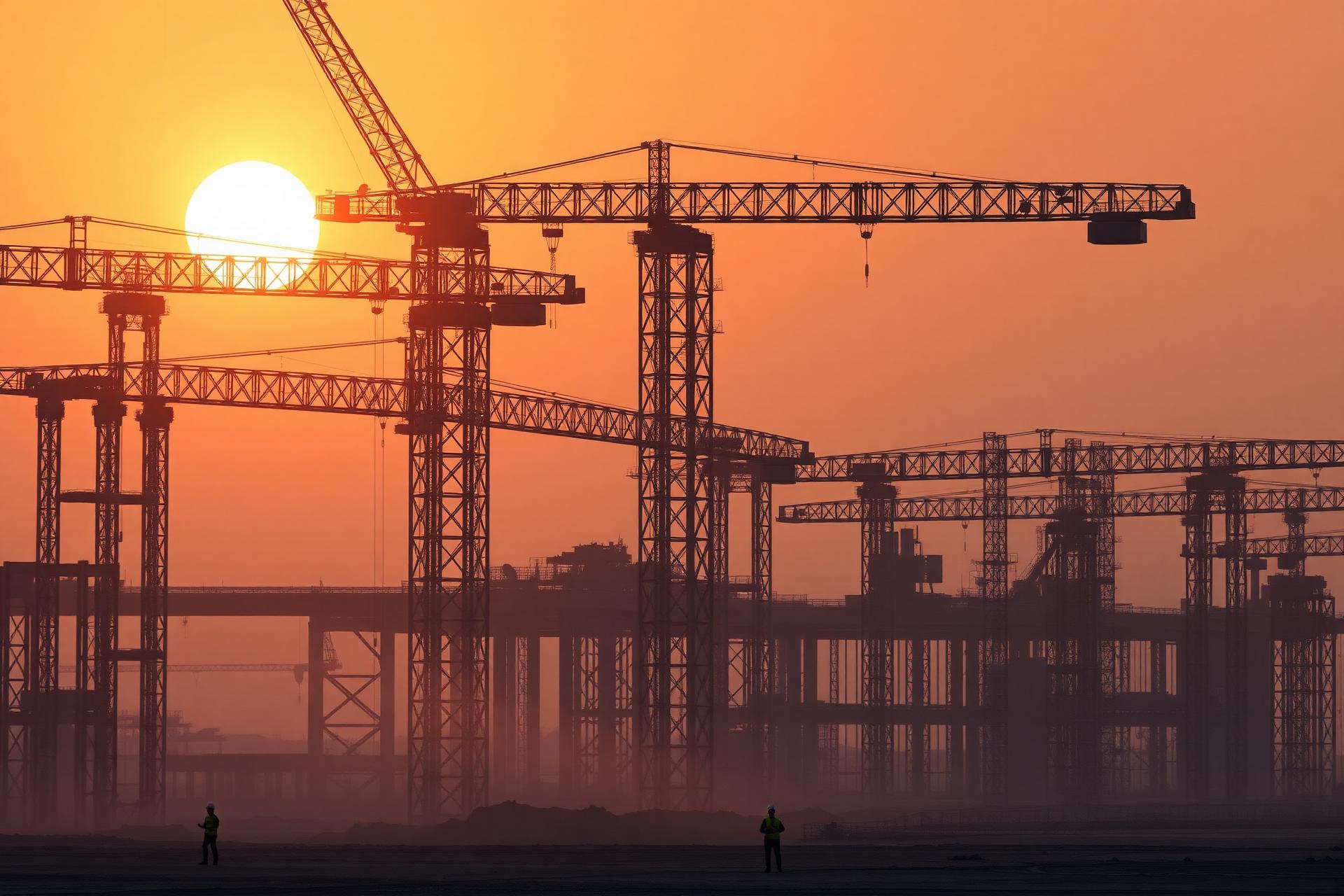 Construction site at sunset
